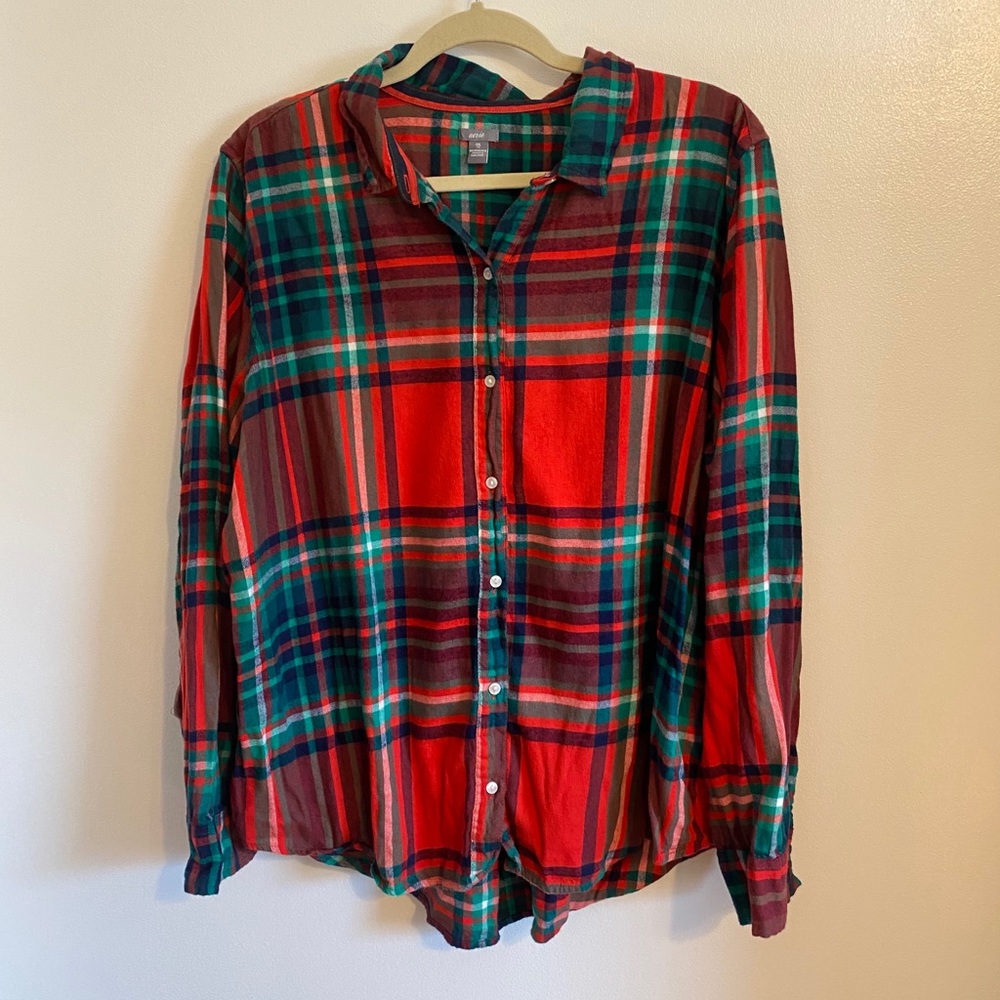 Aerie Red & Green Plaid Flannel Shirt